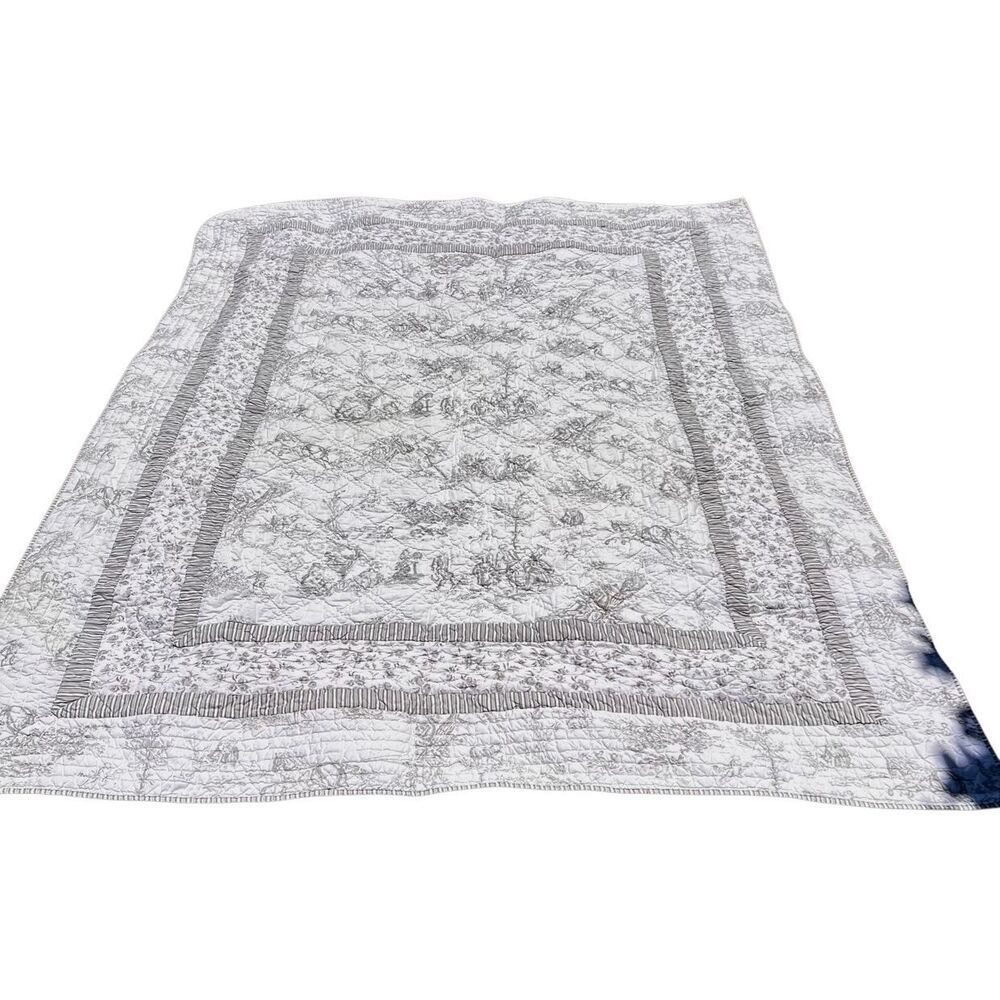 PINE CONE HILL Gray & White Toile Quilted Bedspread